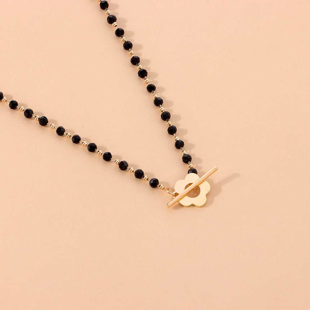 Black Bead Clover Toggle Choker