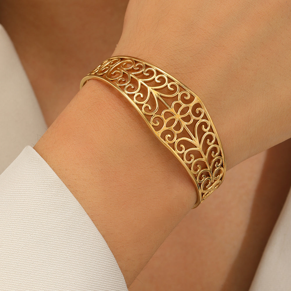 Gold Filigree Floral Cuff Bracelet