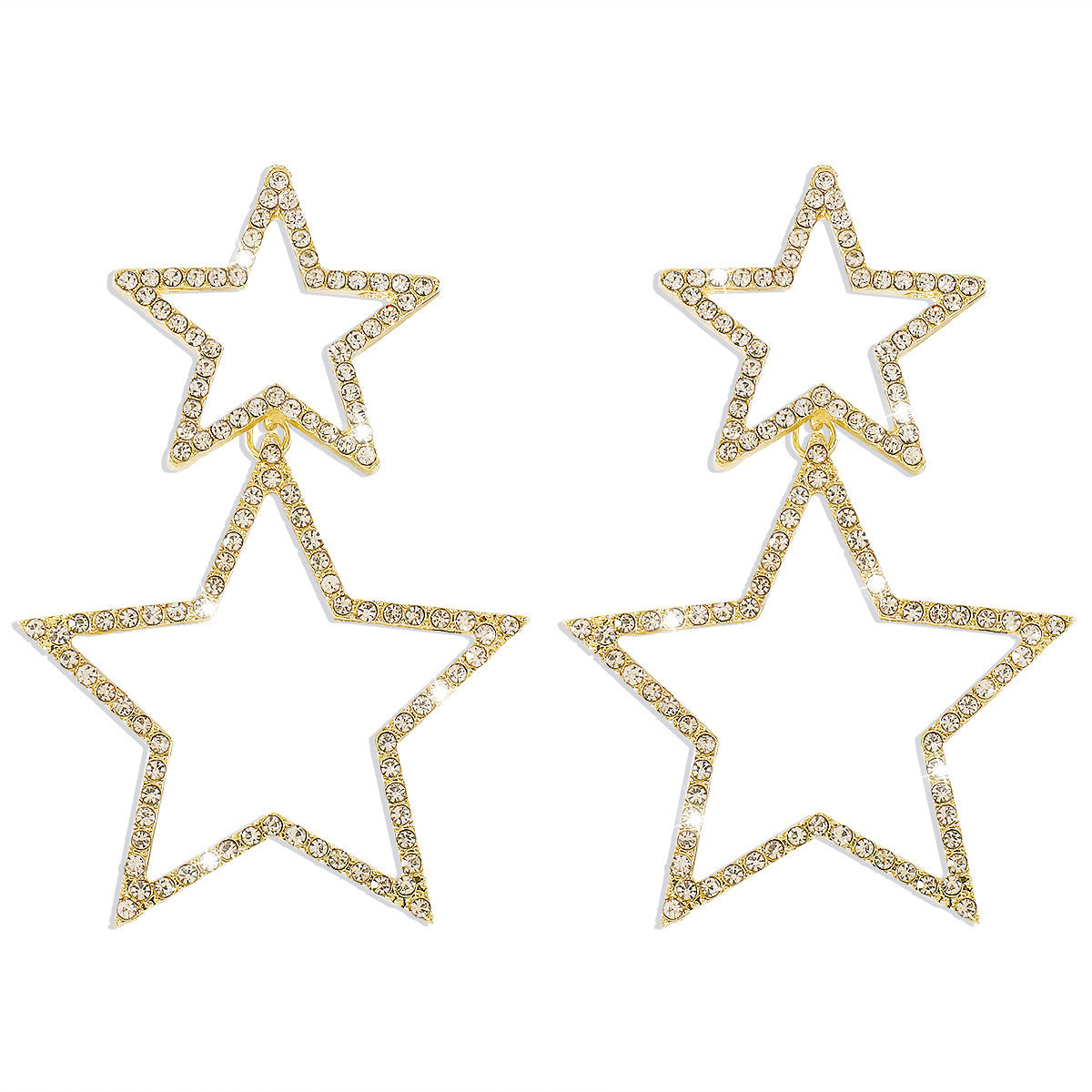 Double Star Rhinestone Drop Earrings