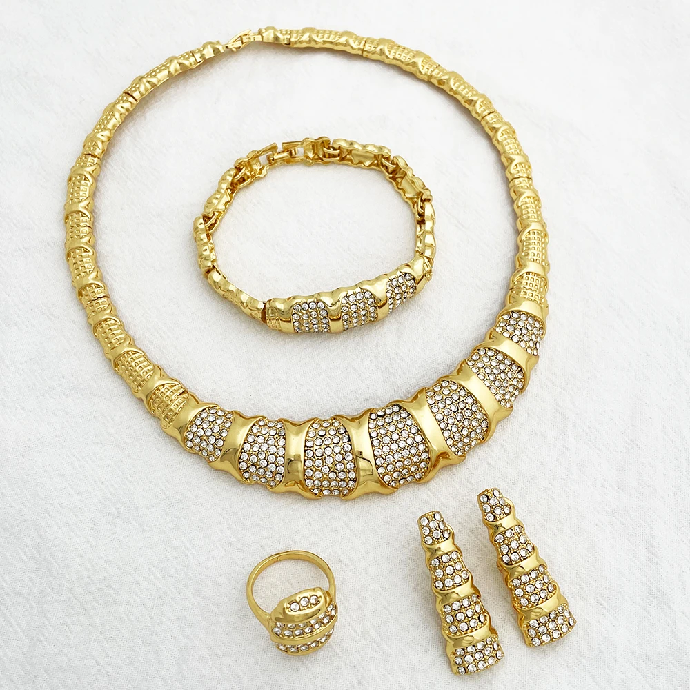 18k Full Chunky Jewelry Set - Necklace, Bracelet, Earrings, Ring