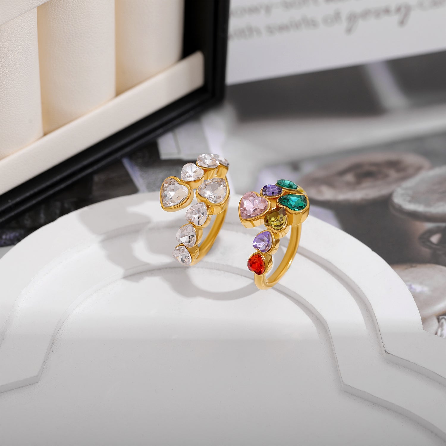 Gold Colorful Zircon Open Ring