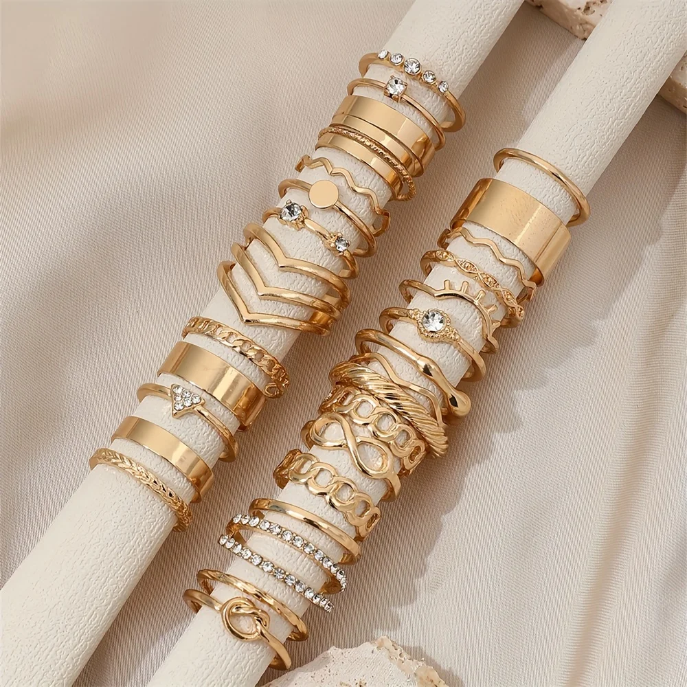 28pc Gold Tone Midi & Statement Ring Set