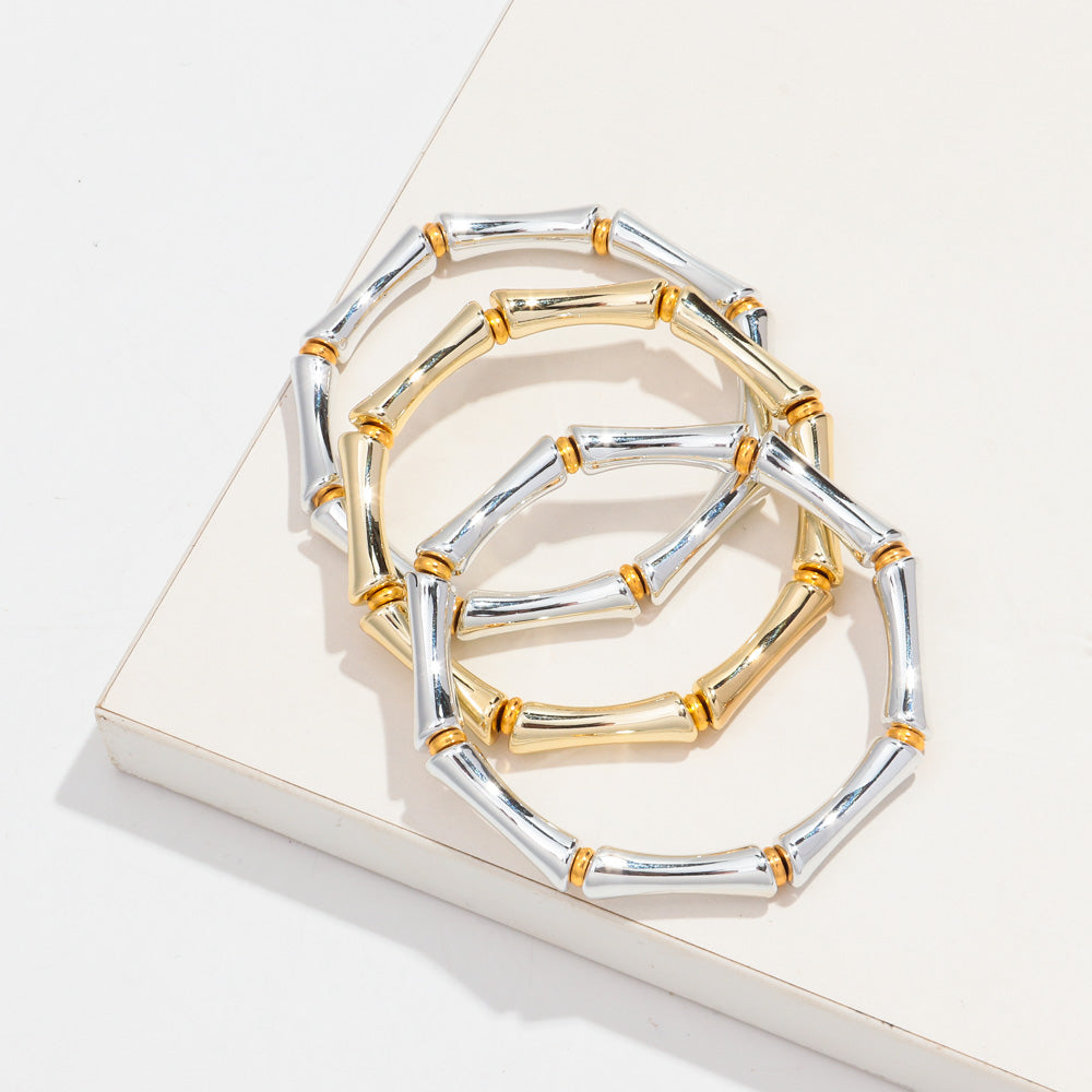 3pcs Gold Bamboo Bangle Bracelet Stack
