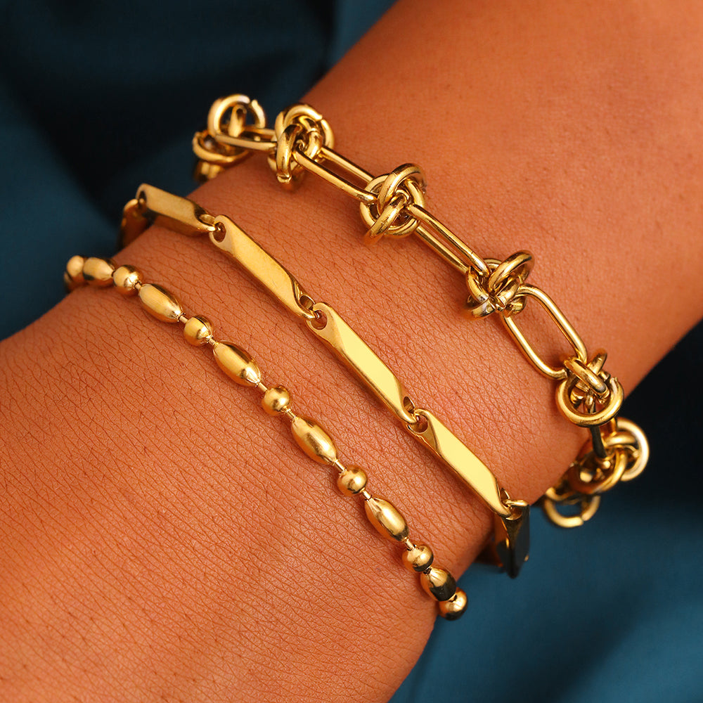 3pc Textured Chain Bracelet Set