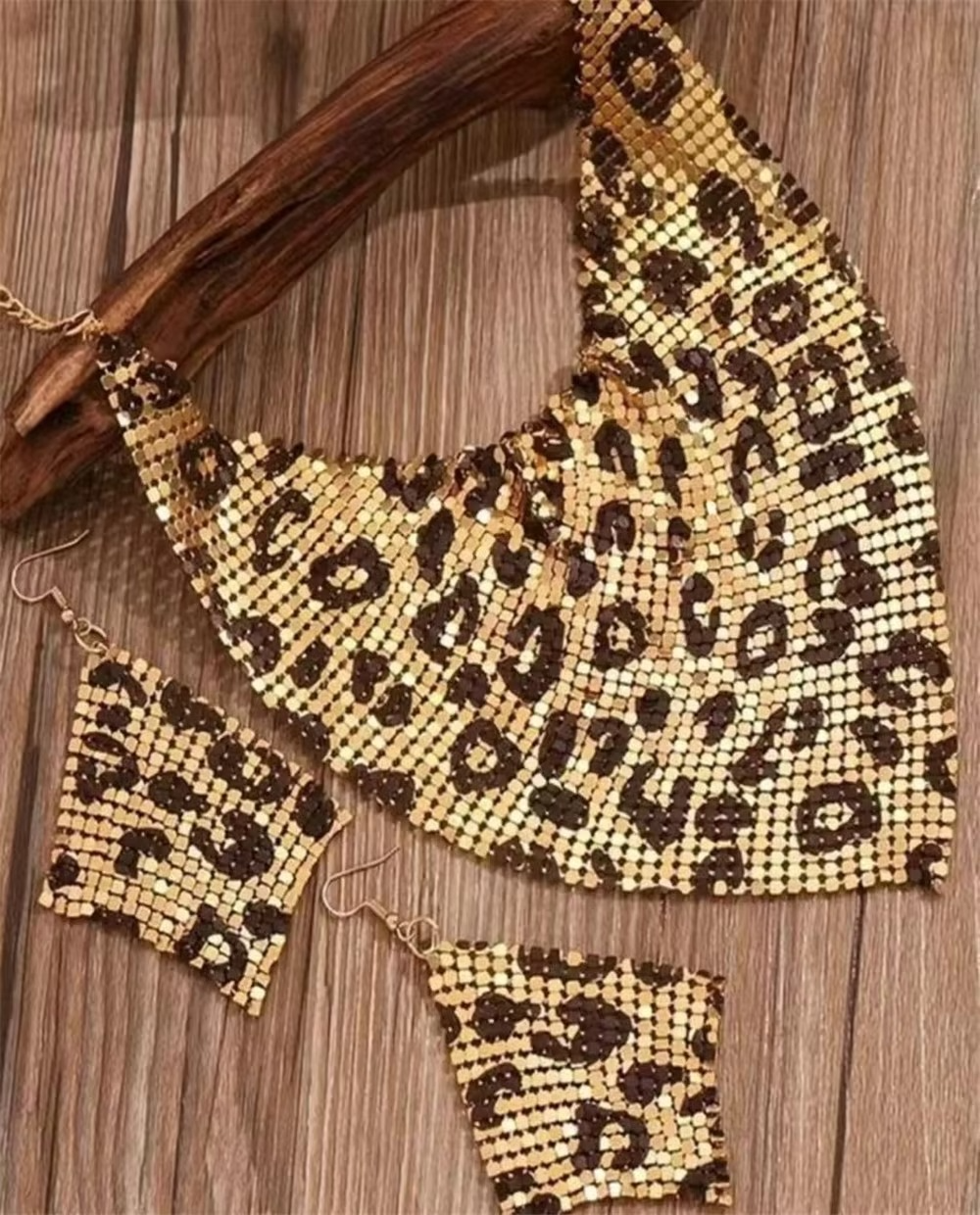Leopard Mesh Necklace Earring Set