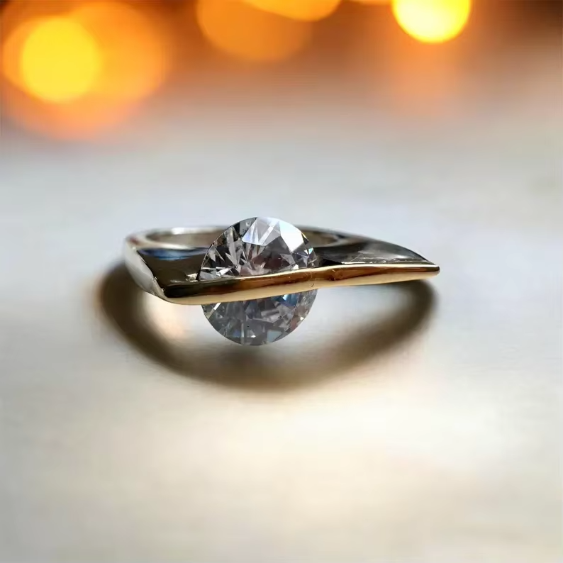 Two-Tone Square Crystal Ring