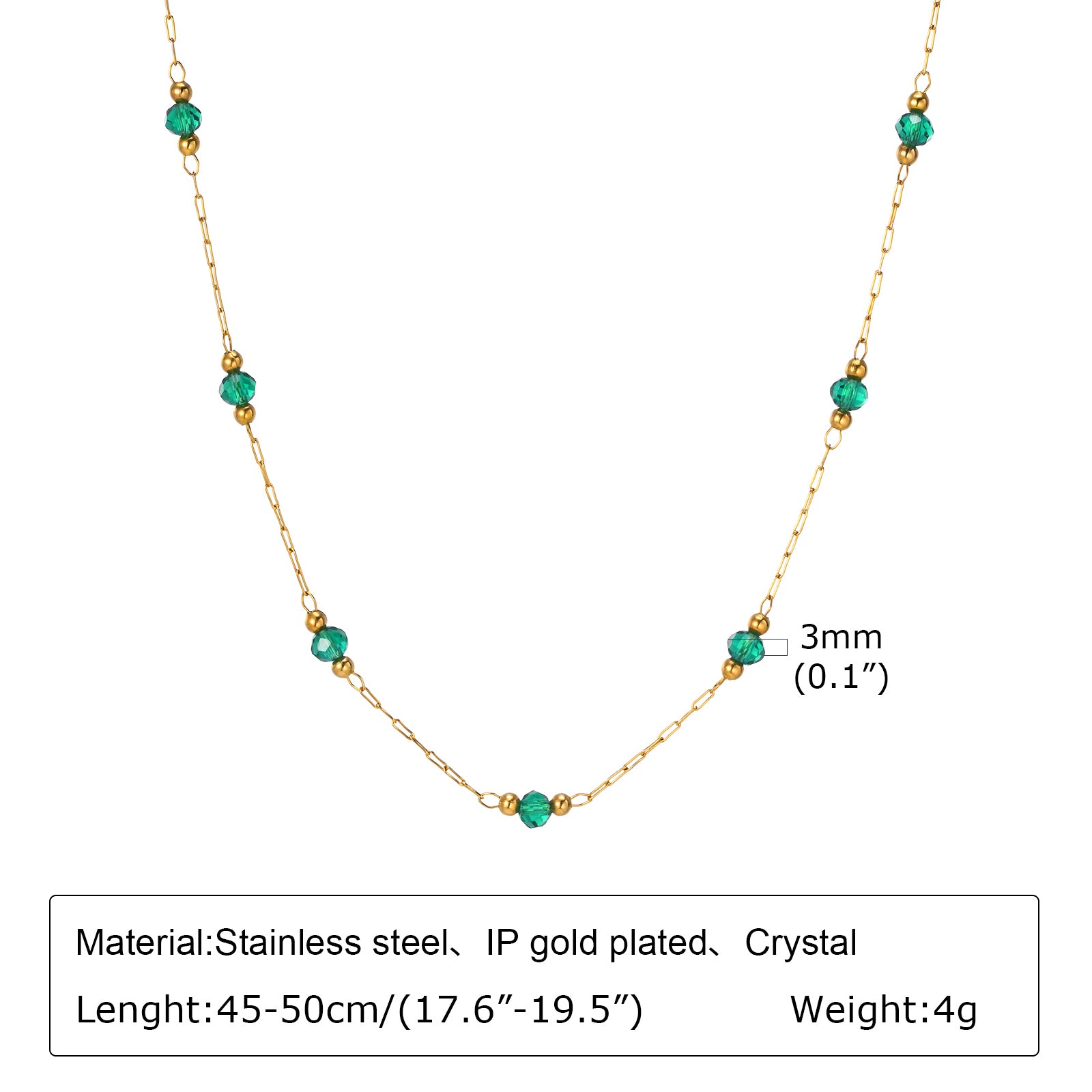 Dainty Green Crystal Bead Necklace