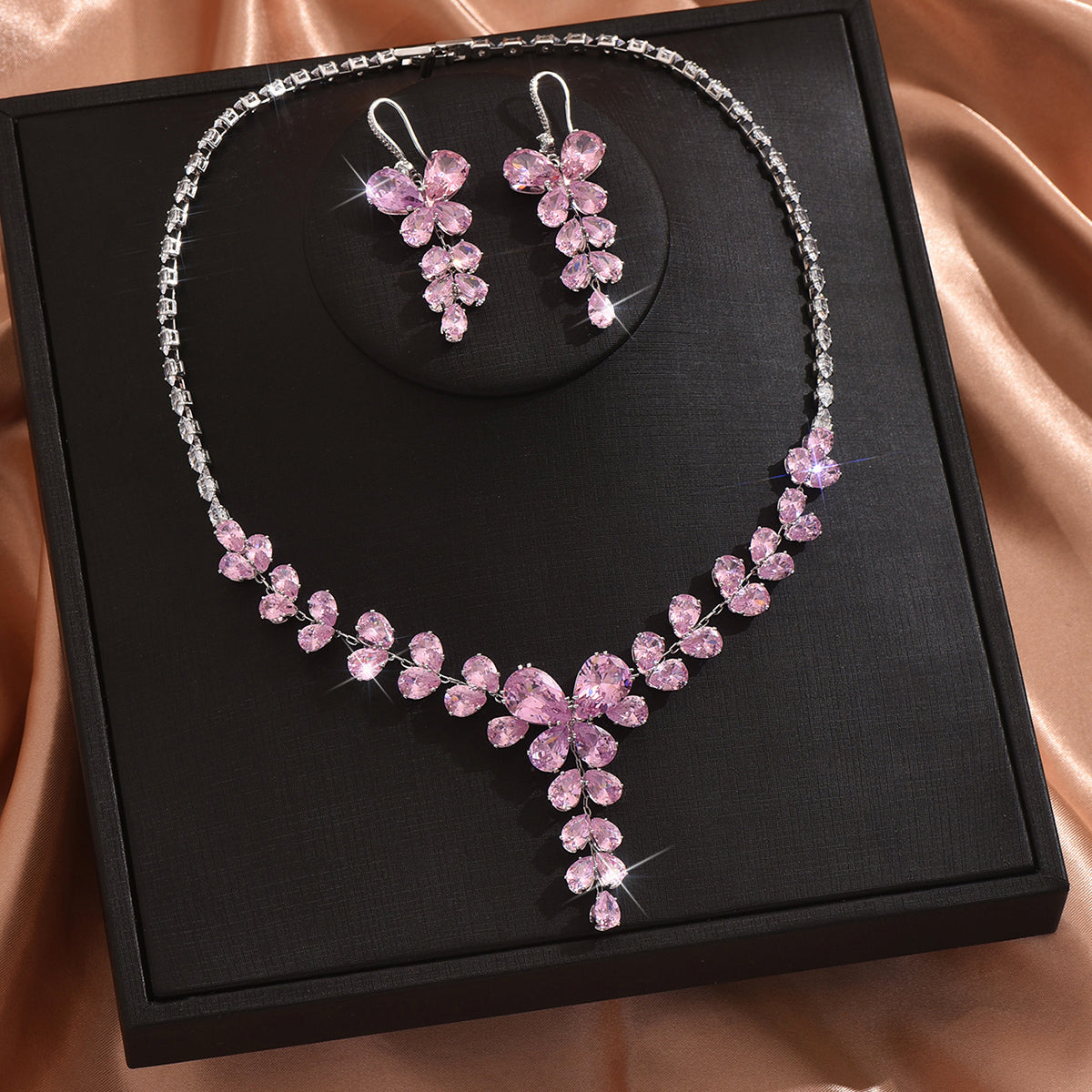 3pc Floral Leaf Zircon Jewelry Set