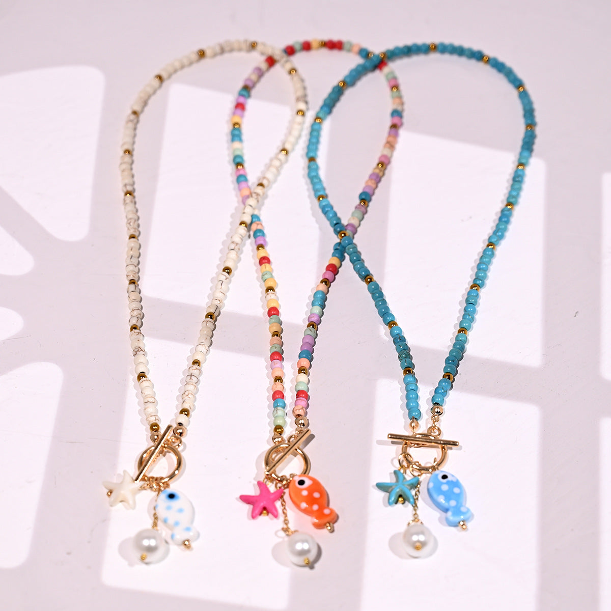 Rainbow Ceramic Fish & Starfish Necklace