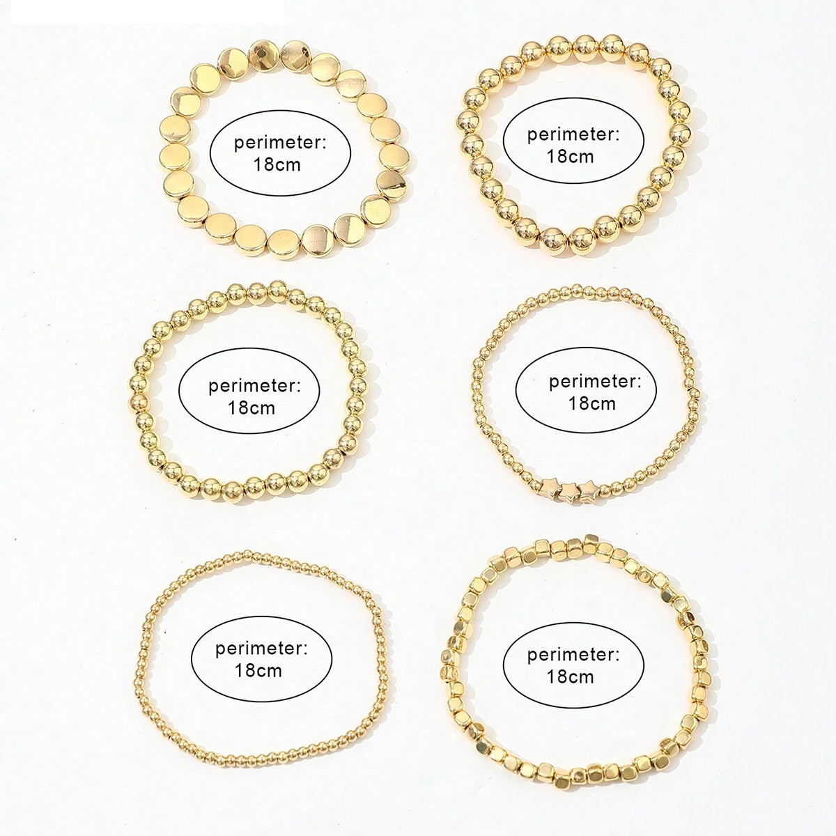 7pc Gold Stretch Bead Bracelet Stack
