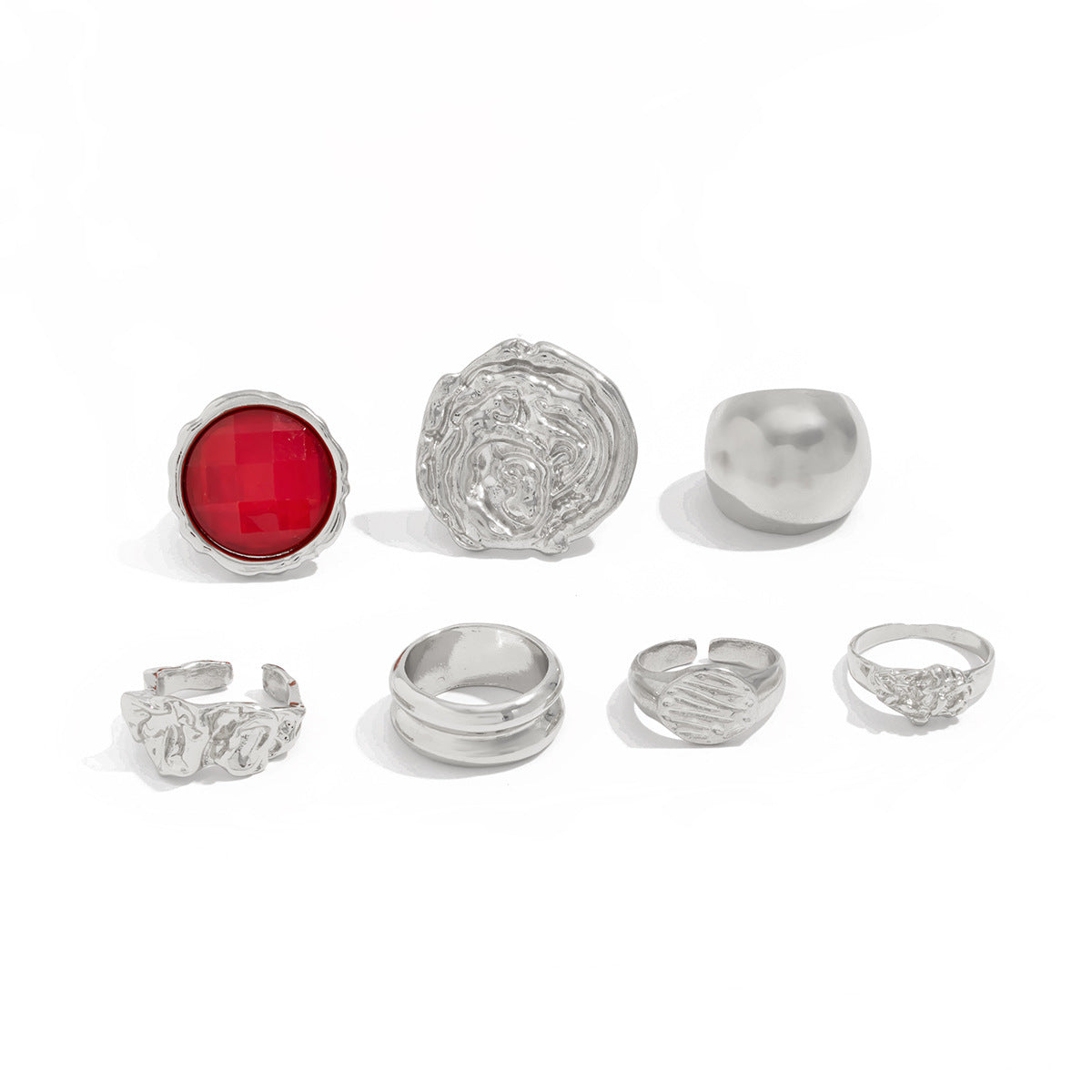 7pc Vintage Acrylic & Metal Ring Set