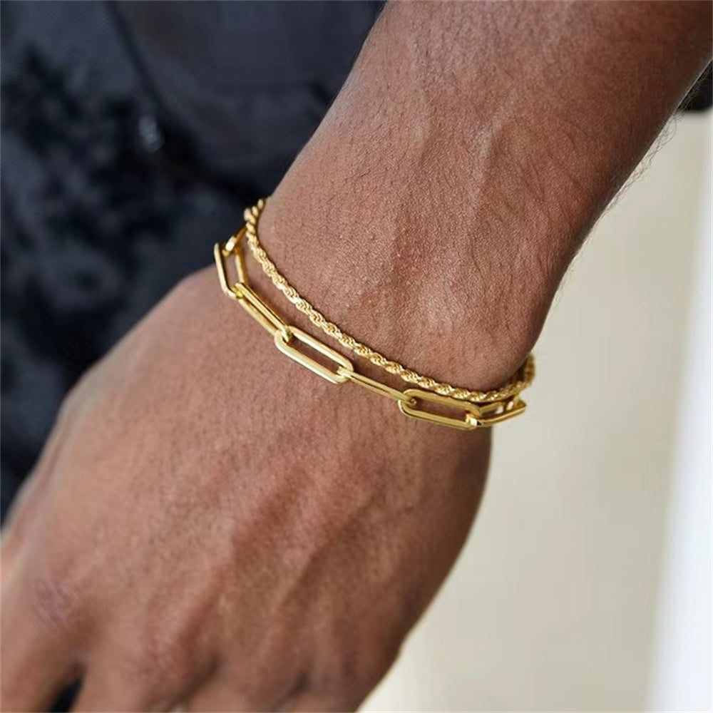 2pc Gold Chain Bracelet Set for Men