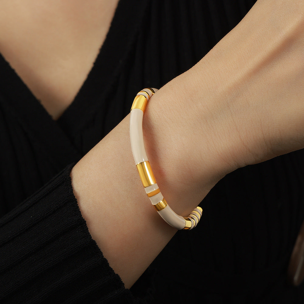 Black Enamel Gold Cuff Bangle