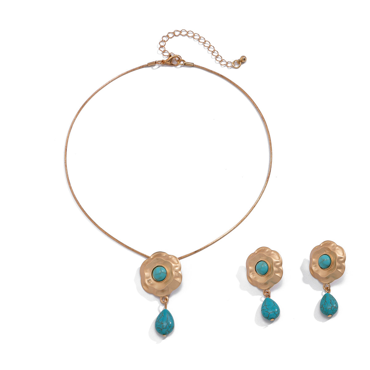 Blue Stone Flower Choker & Earrings Set