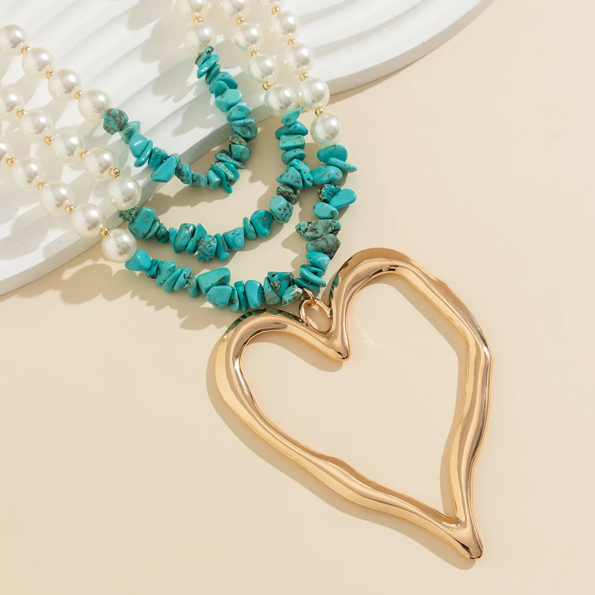 3pc Colorful Pearl Heart Shaped Layered Necklace