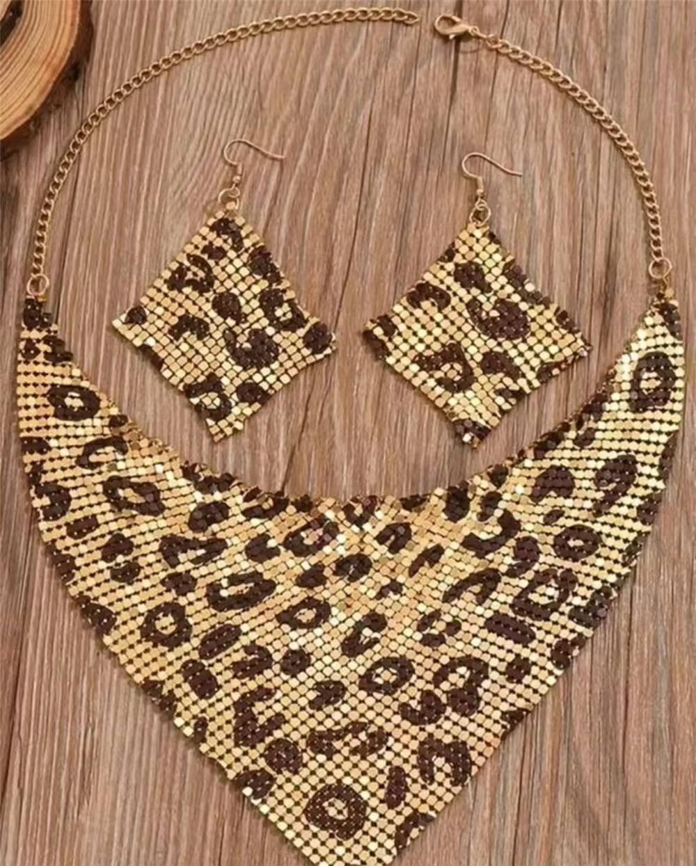 Leopard Mesh Necklace Earring Set