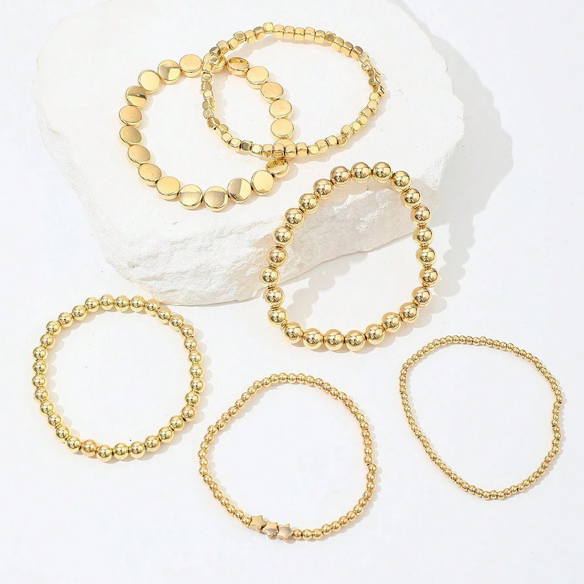 7pc Gold Stretch Bead Bracelet Stack