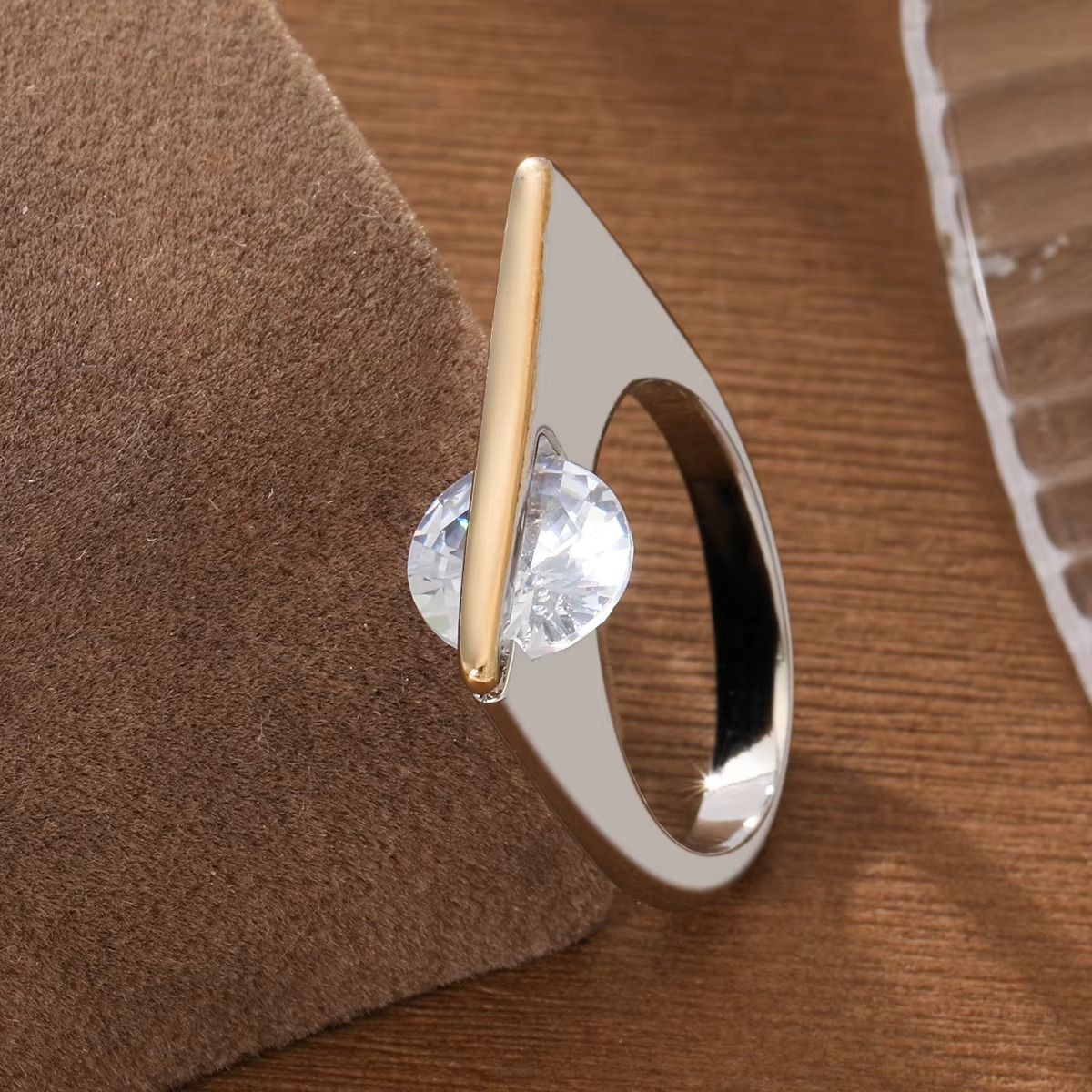 Two-Tone Square Crystal Ring