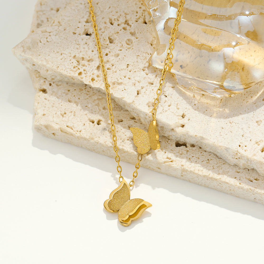 2pc Gold Butterfly Pendant Necklace