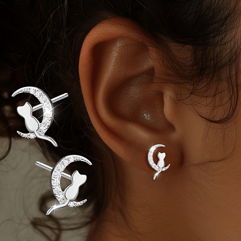 Moon Cat Stud Earrings