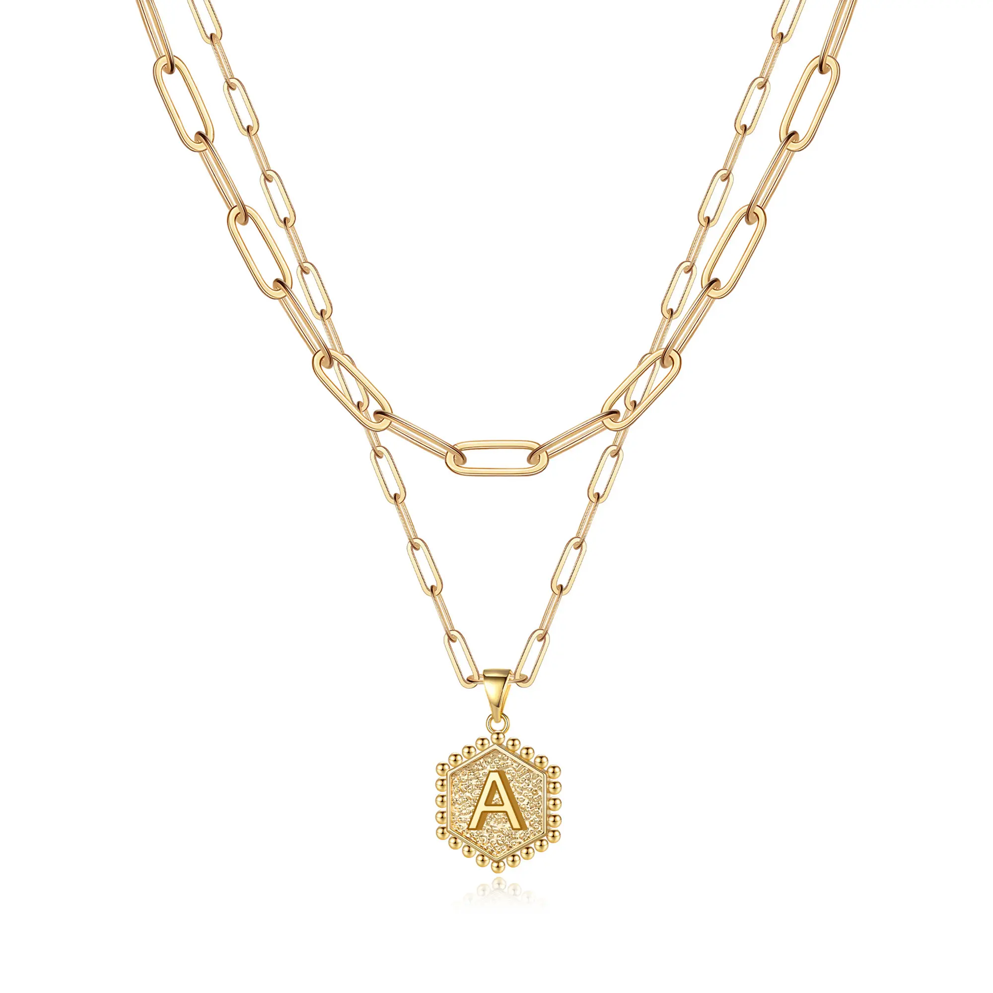 2pc 14k Hexagon Initial Necklace