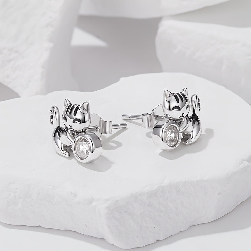 Crystal Kitten Stud Earrings