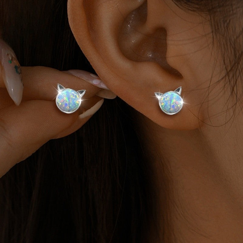 Opal Cat Stud Earrings