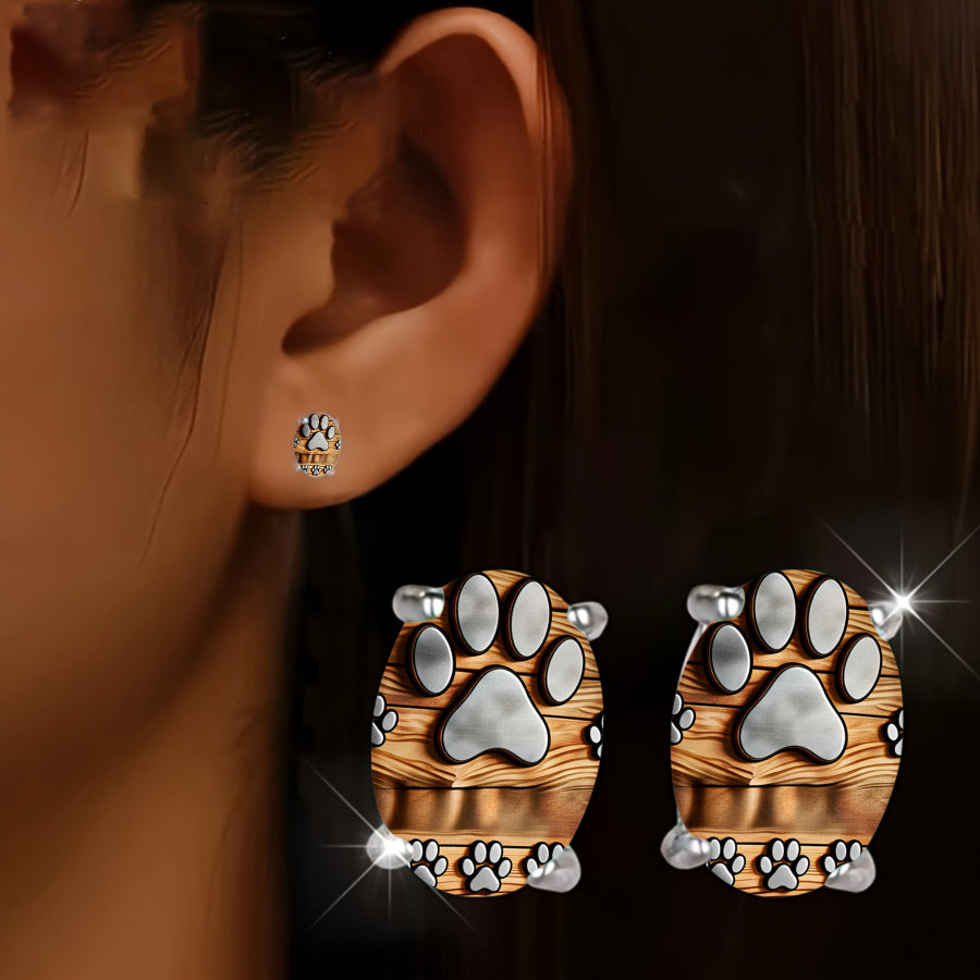 Wooden Paw Stud Earrings