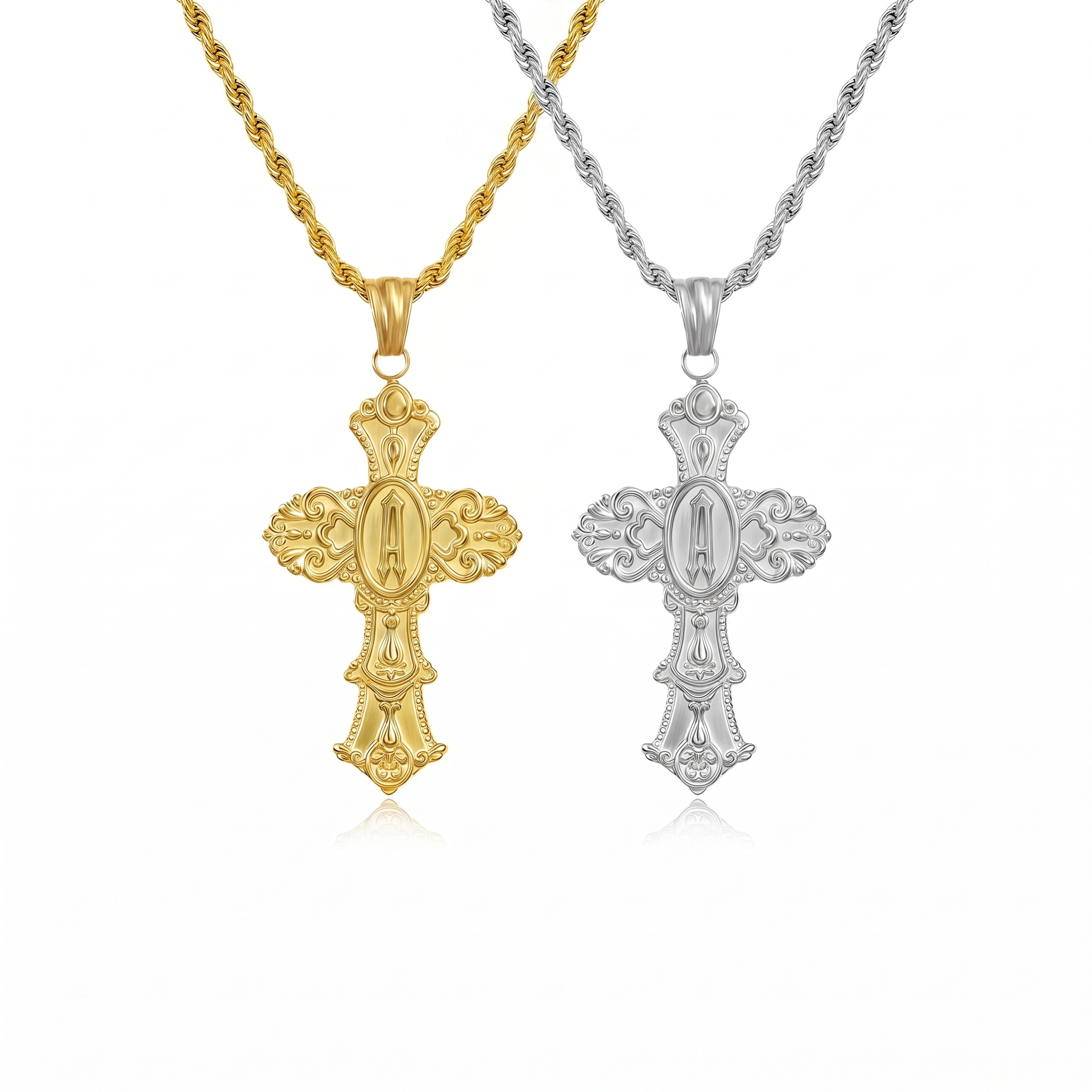Vintage Cross Initial Necklace