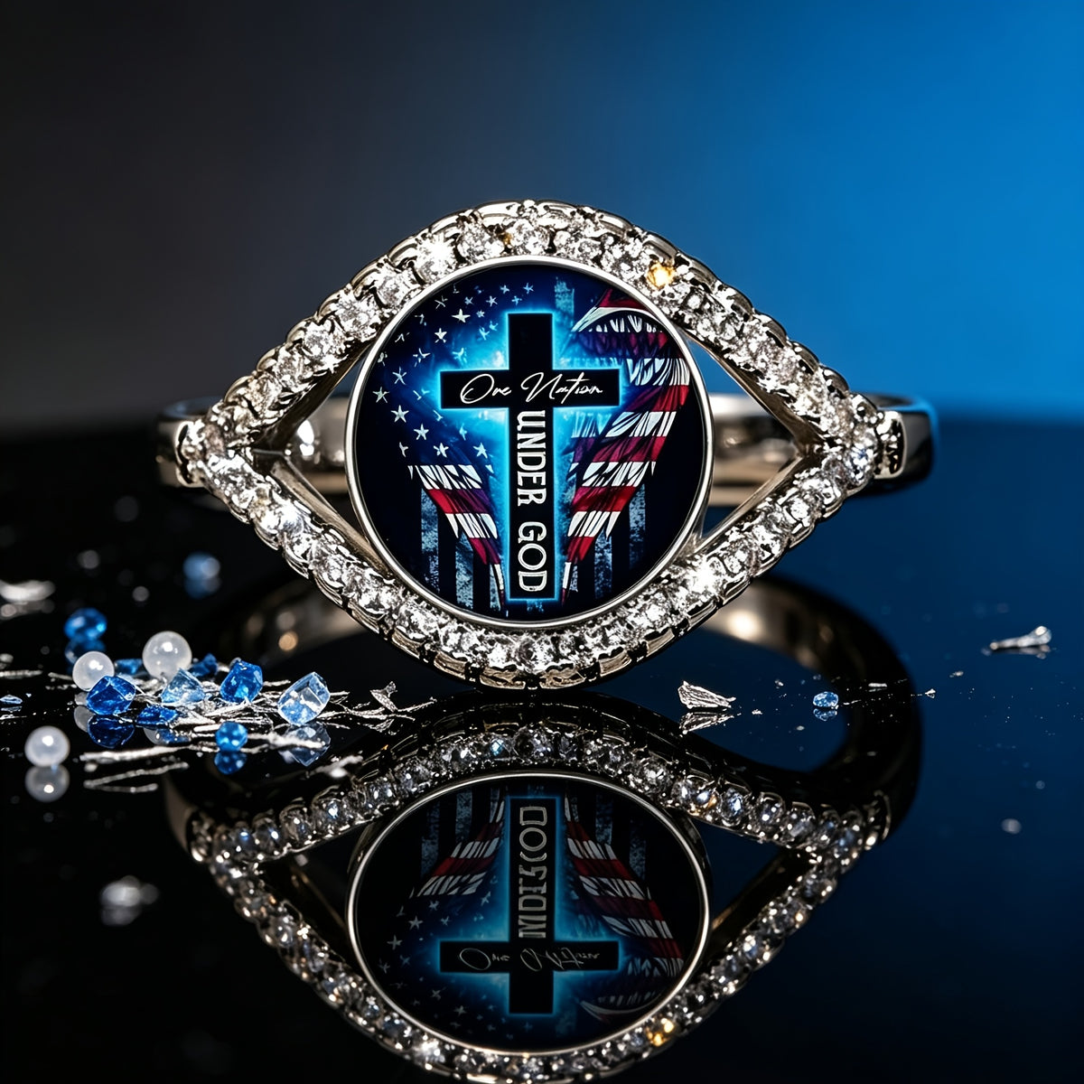 American Cross Pave Split Ring