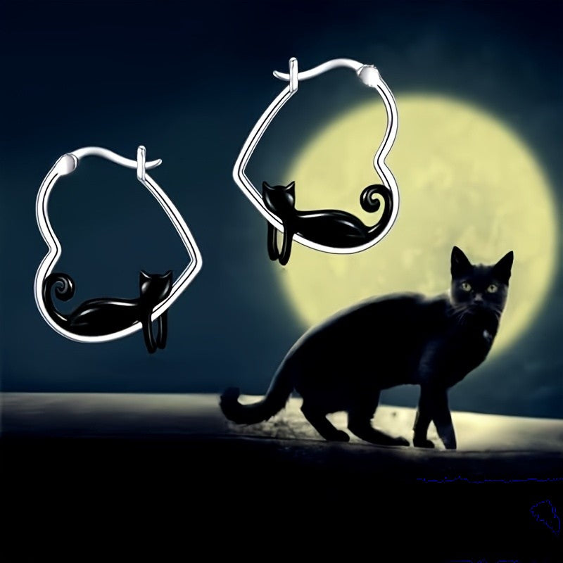 Black Cat Hoop Earrings