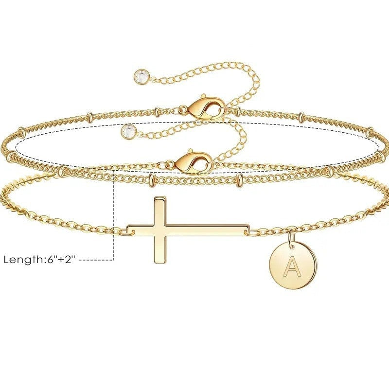 Cross & Initial Disc Bracelet