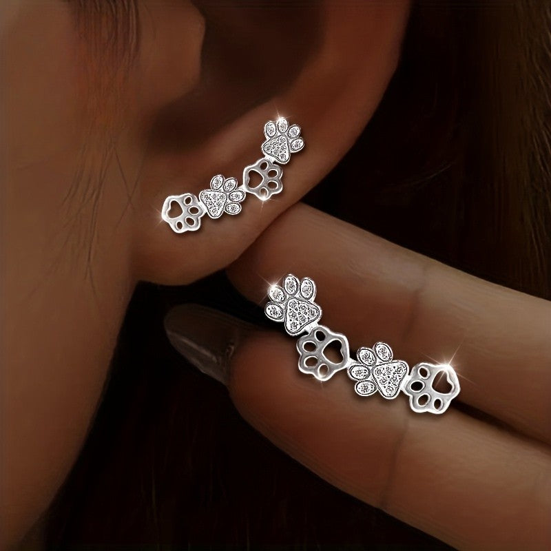 Crystal Paw Print Climber Earrings