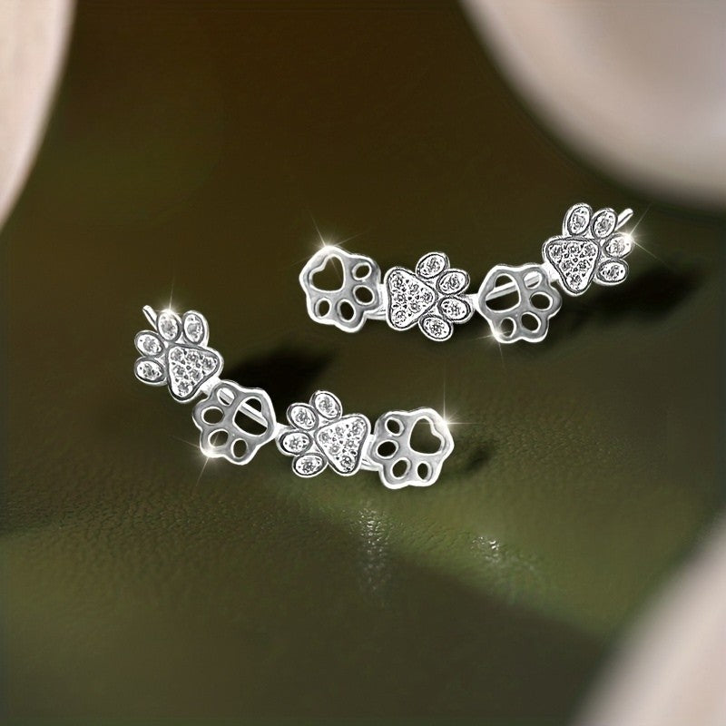 Crystal Paw Print Climber Earrings