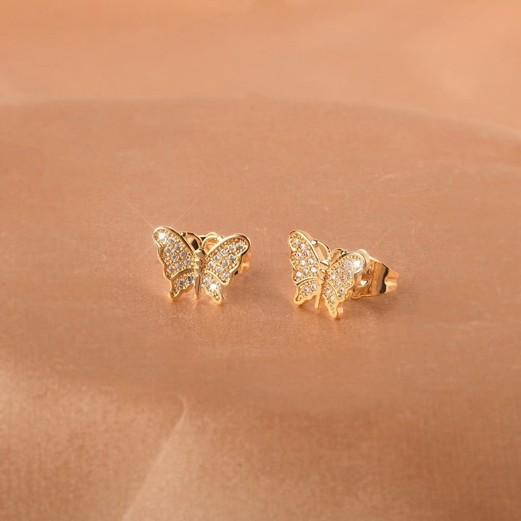 Gold Crystal Butterfly Stud Earrings