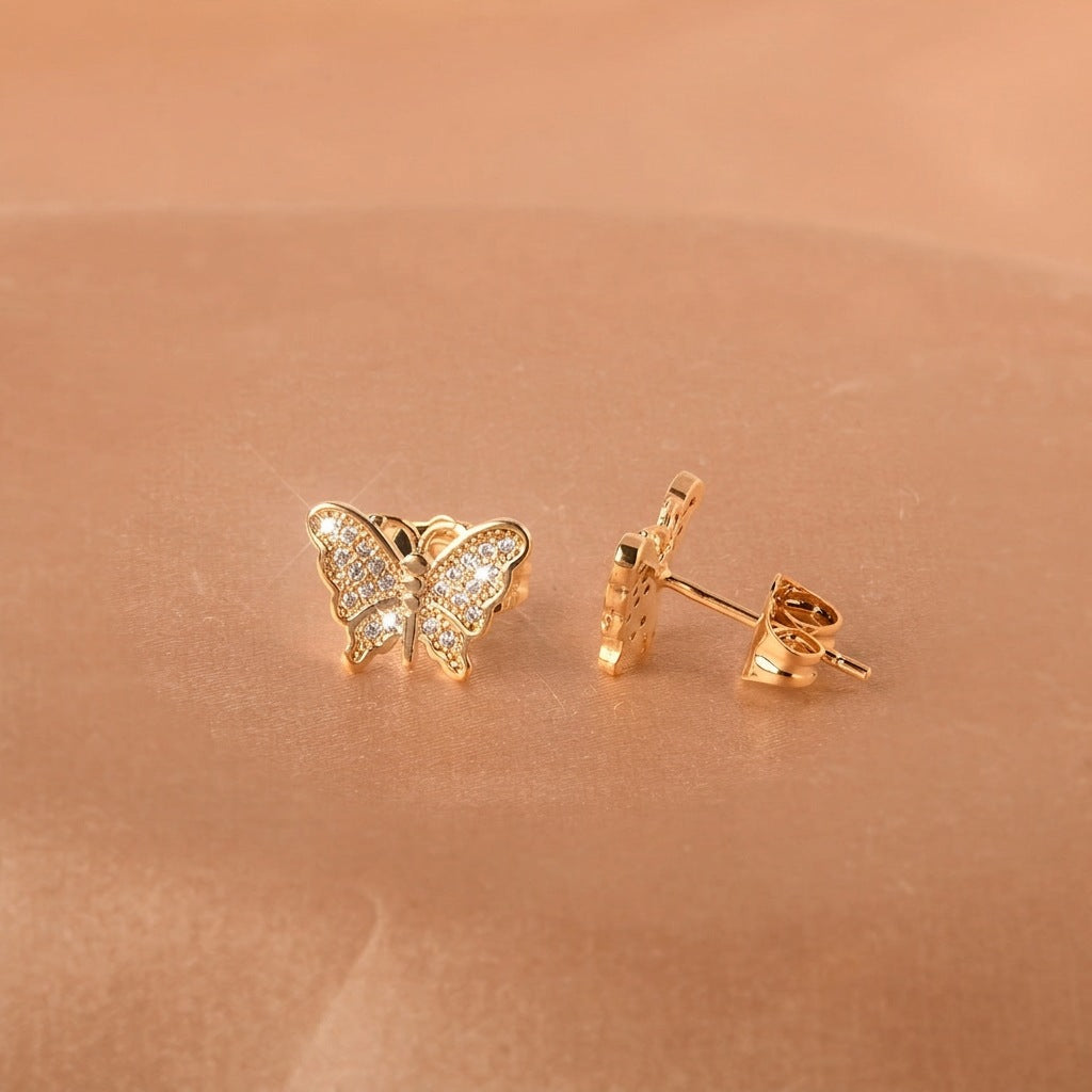 Gold Crystal Butterfly Stud Earrings