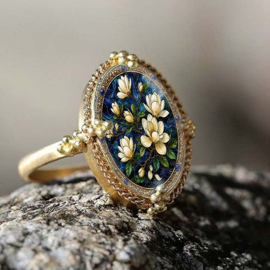 White Magnolia Oval Ring