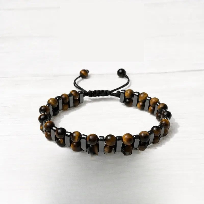 Tiger Eye & Black Bead Double Strand Bracelet