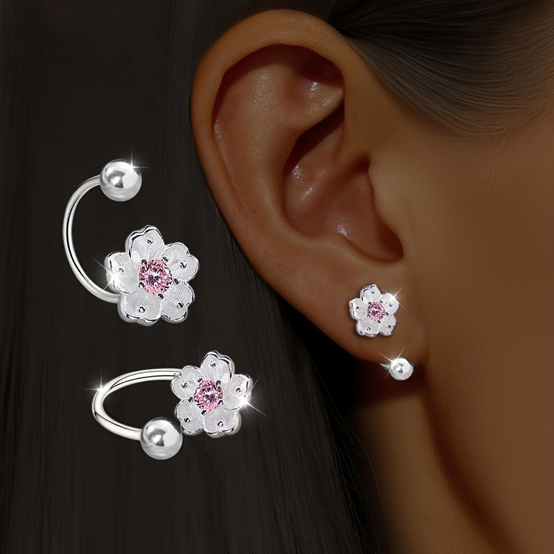 Pink Crystal Flower Hoop Earrings