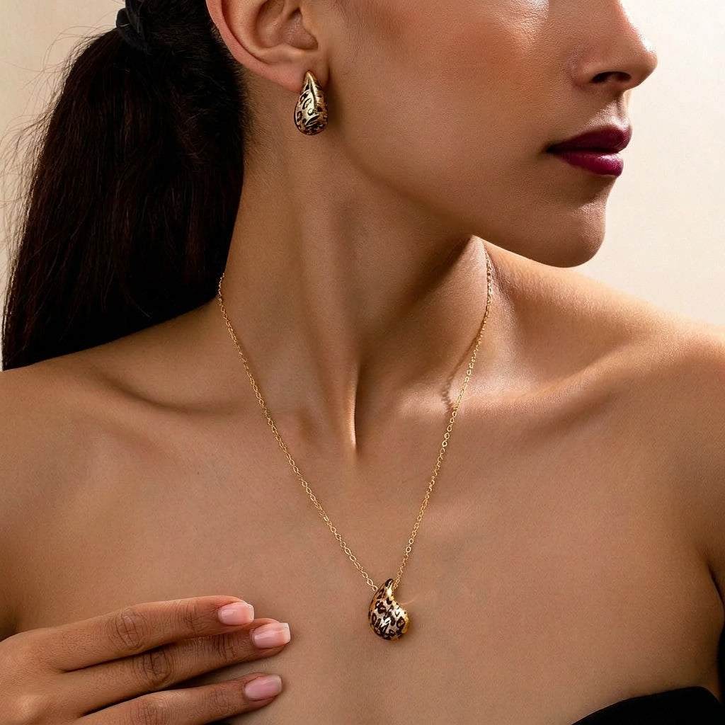 Classic Leopard Print Teardrop Jewelry Set