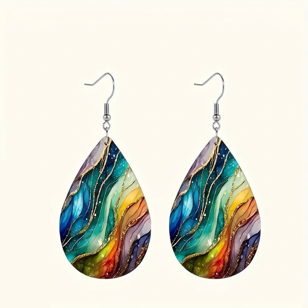 Rainbow Marble Teardrop Earrings