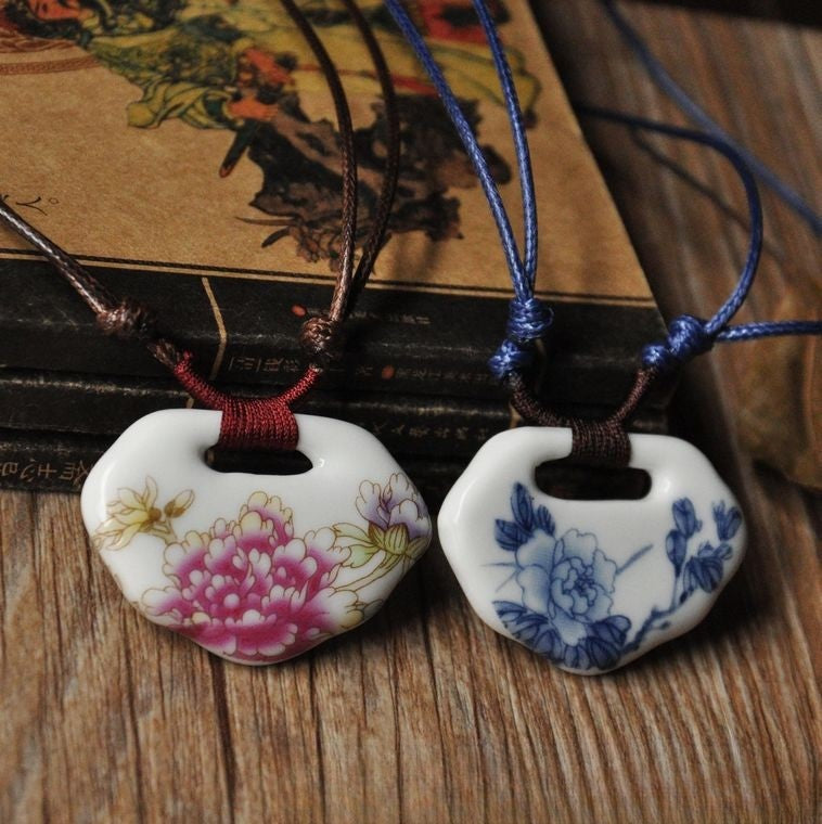 Porcelain Peony Pendant Necklace