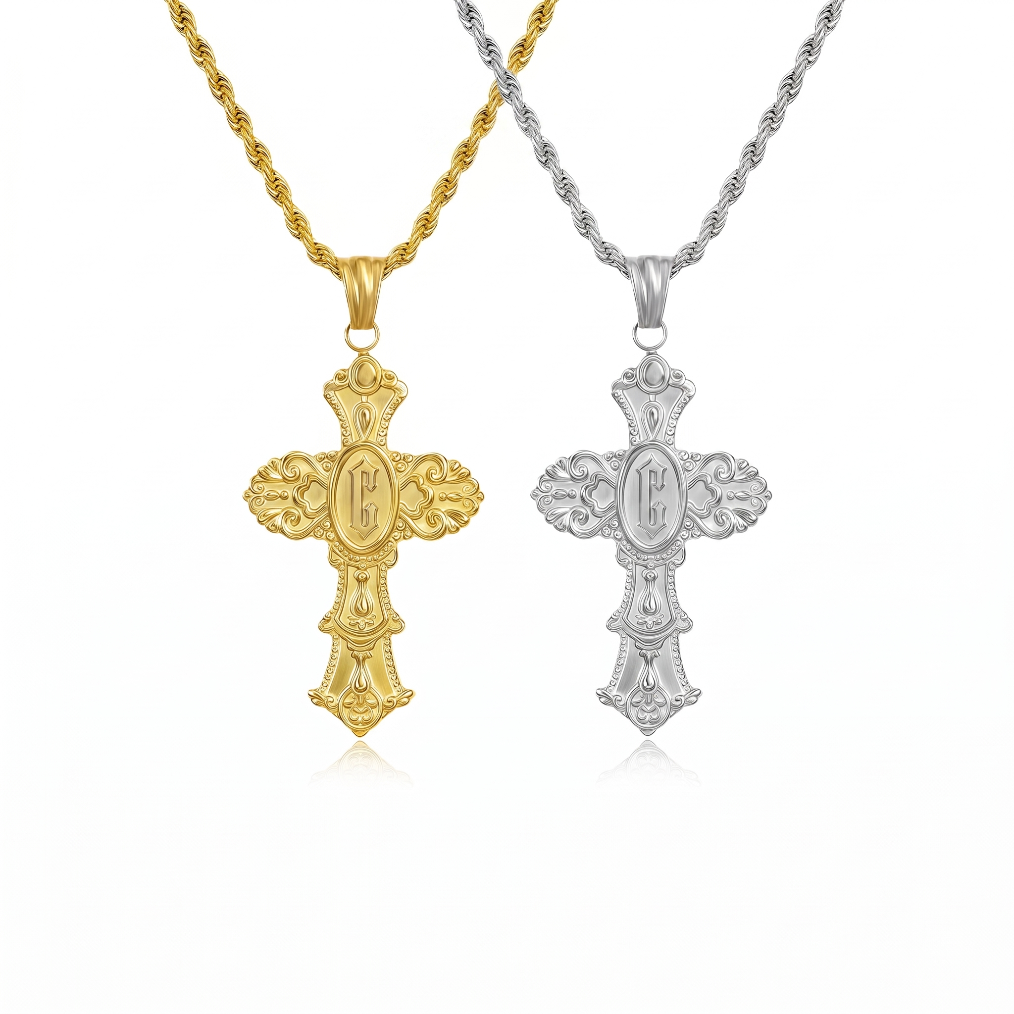 Vintage Cross Initial Necklace
