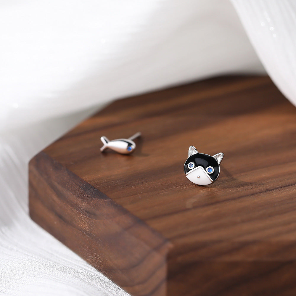 Cat and Fish Stud Earrings
