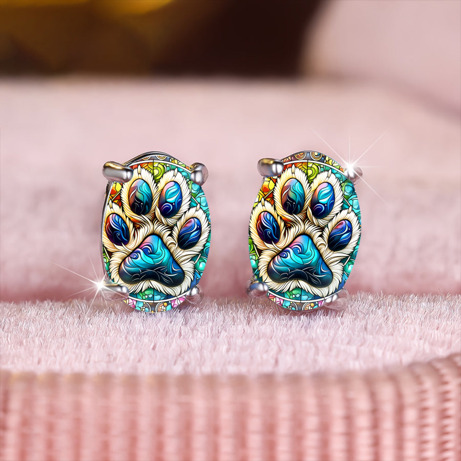 Mandala Paw Oval Earrings