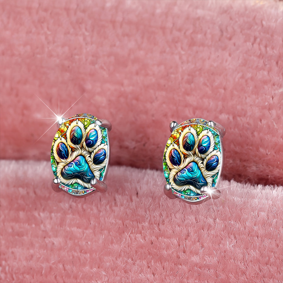 Mandala Paw Oval Earrings