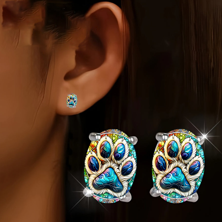 Mandala Paw Oval Earrings