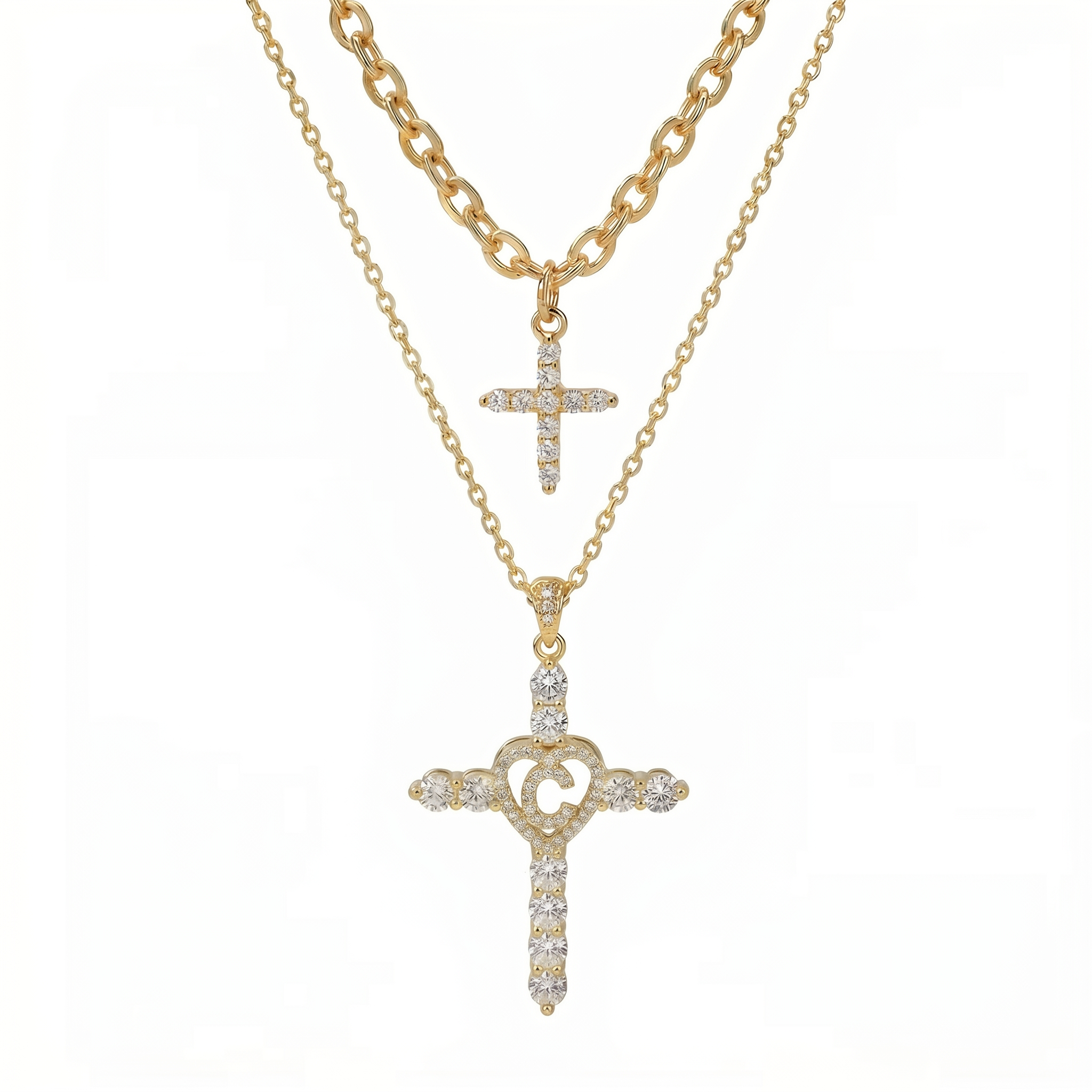 2pc Elegant Cross Initial Necklace Set