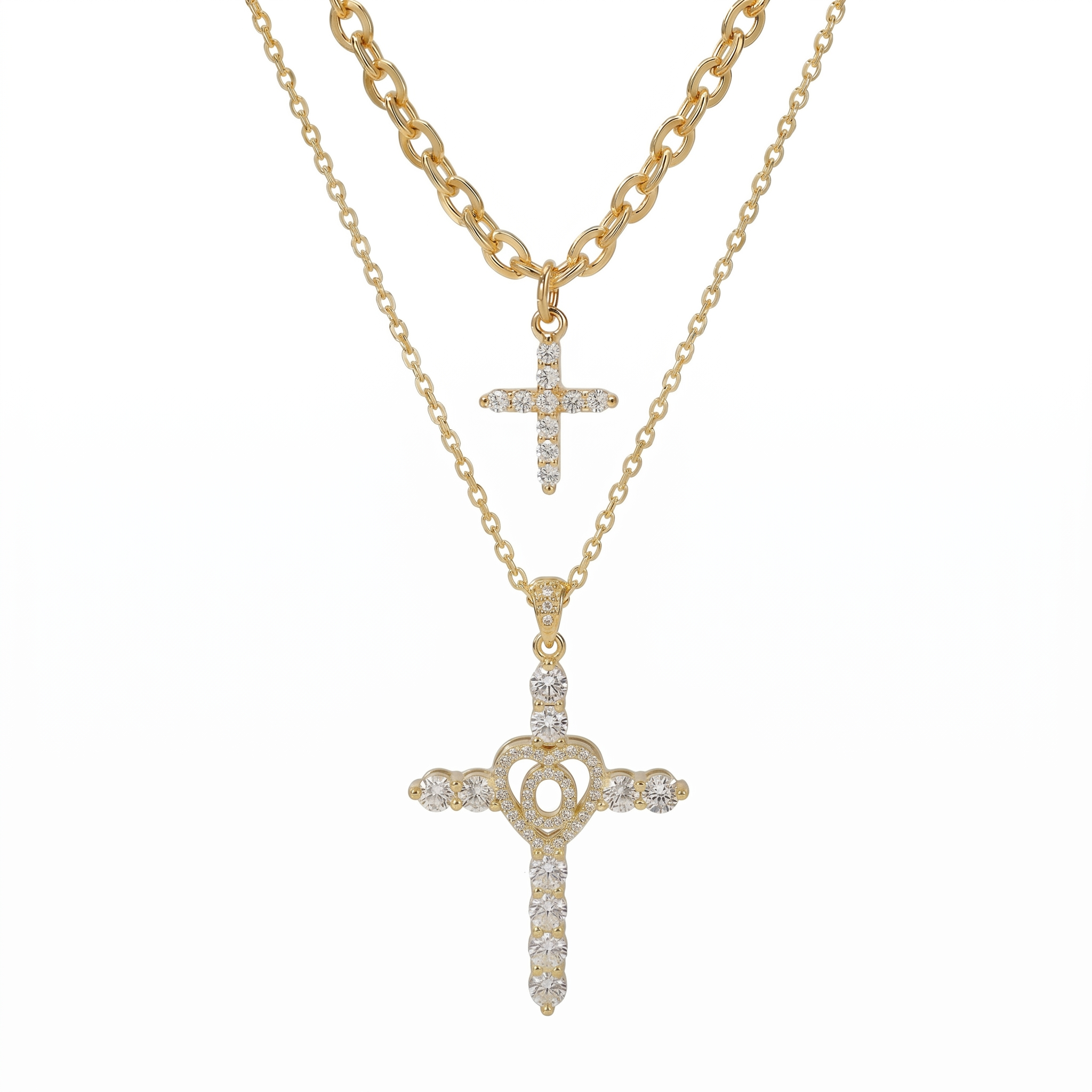2pc Elegant Cross Initial Necklace Set