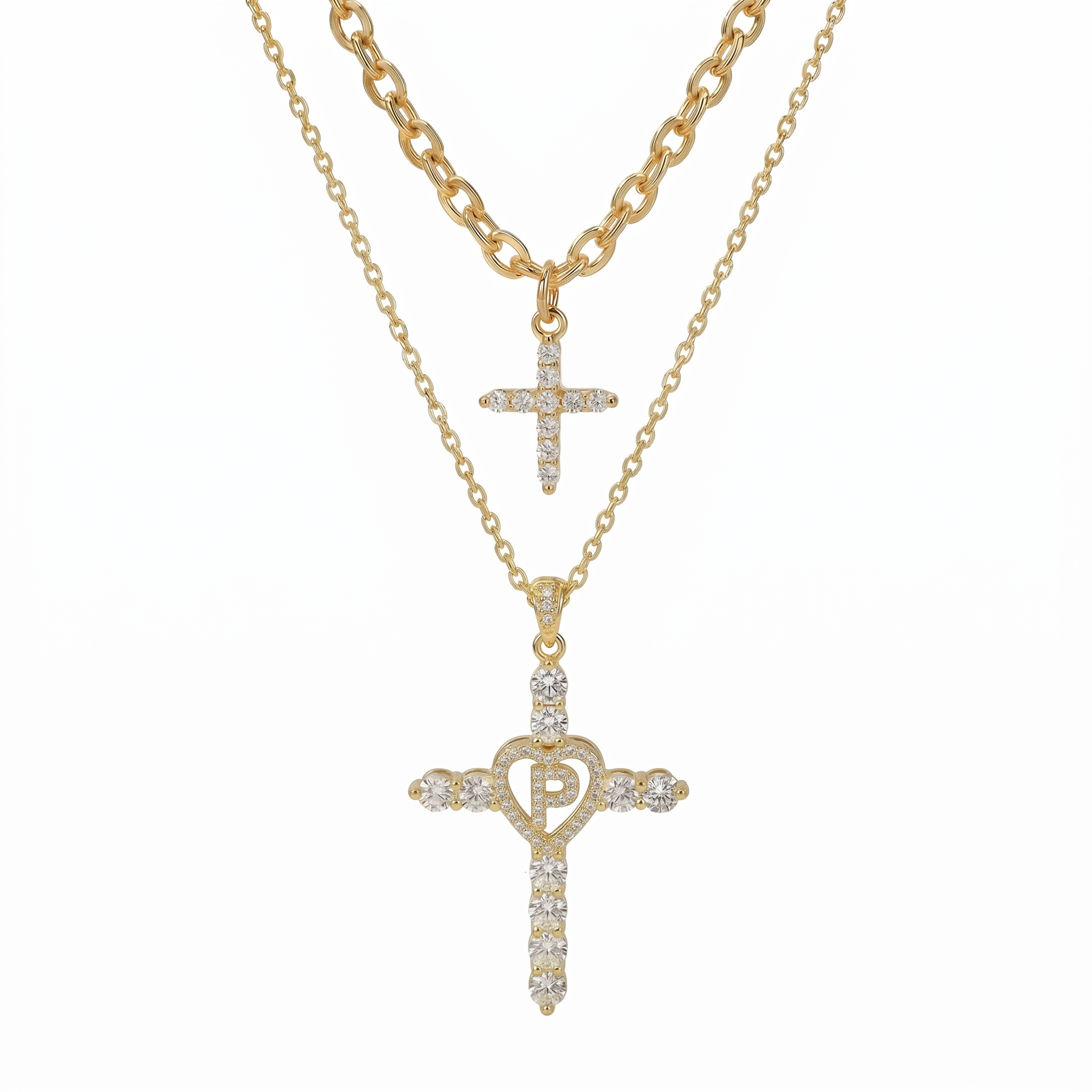 2pc Elegant Cross Initial Necklace Set